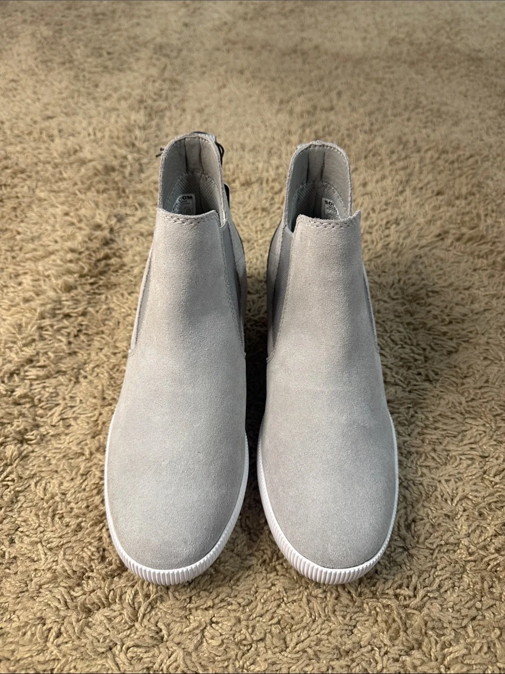 NWT Sorel Women Gray Out N About Suede Waterproof Slip-On Wedge Booties Size 5.5
